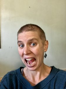 Krista shocked at shaved head!